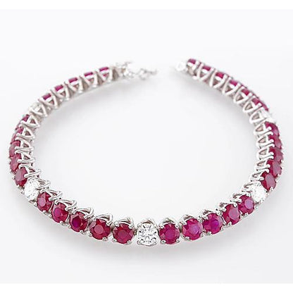 Diamond Ruby Tennis Bracelet   Prong Set Women Lady’s Brilliant Engagement    Jewelry Gemstone Bracelet