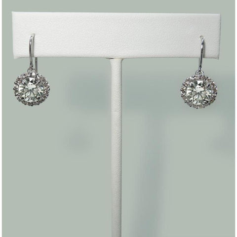 Diamond Shepherd Hook Dangle Halo  Earrings 5.02 Carats White Gold 14K Dangle Earrings