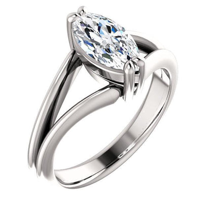 Antique Style Diamond  Marquise Milgrain White Gold Solitaire Ring