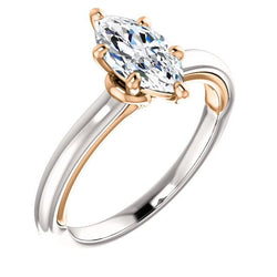 Diamond Solitaire Ring Marquise Cut 1 Carat Two Tone Ladies Jewelry