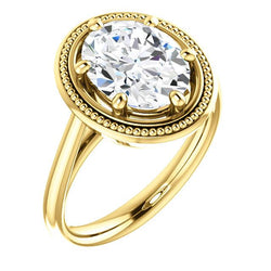 Diamond Solitaire Ring Vintage Style 4 Carats Yellow Gold 14K