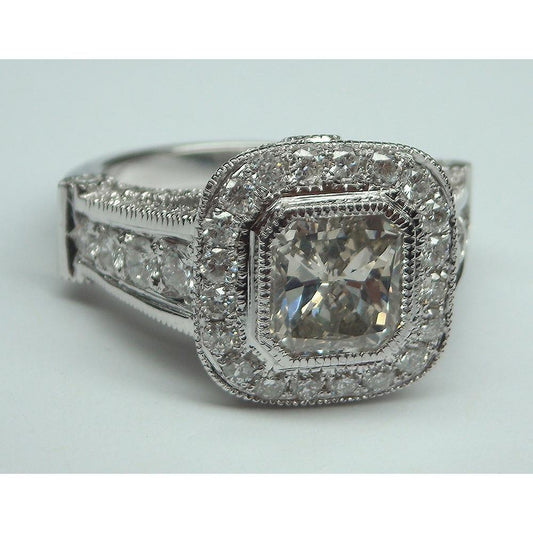 Diamond Women Engagement Halo Ring White Gold 14K Accents 5.50 Carats