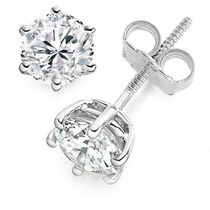 Half bazel fancy Engagement White Gold Diamond Stud Earrings