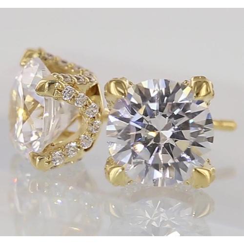 Yellow White Gold  prong Style Wedding  Stud Earrings White Gold Diamond