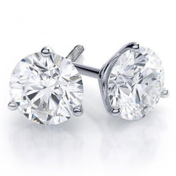 Diamond Stud Earring 6 Ct. Big Round Solid White Gold 14K Prong Set