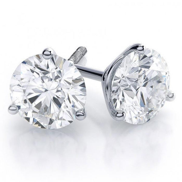 New Diamond Stud Earring Big Round Solid White Gold Prong Set Stud Earrings