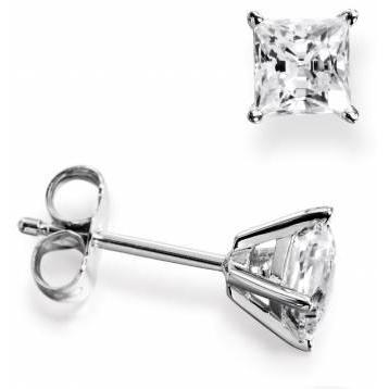 Diamond Stud Earring White Gold 1.5 Ct. 4 Prong Set Princess Cut Stud Earrings