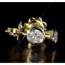 Diamond Stud Earring Yellow Gold 14K Round G Vs1 1.50 Carats