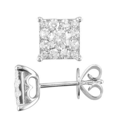 Diamond Stud Earrings Square Shape White Gold Jewelry New 