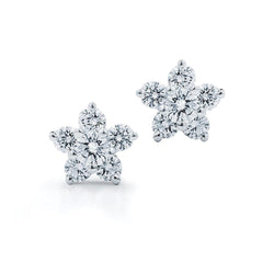Diamond Stud Earrings 3.50 Carats Flower Shape White Gold 14K
