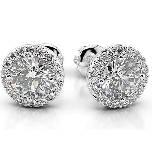 Diamond Stud Halo Earrings White Gold  Women Jewelry Halo Stud Earrings