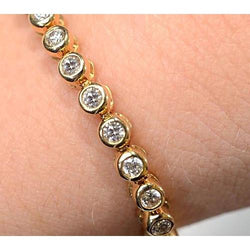 Genuine  Diamond Tennis Bracelet Women Bezel Set 5 Carats Yellow Gold Jewelry