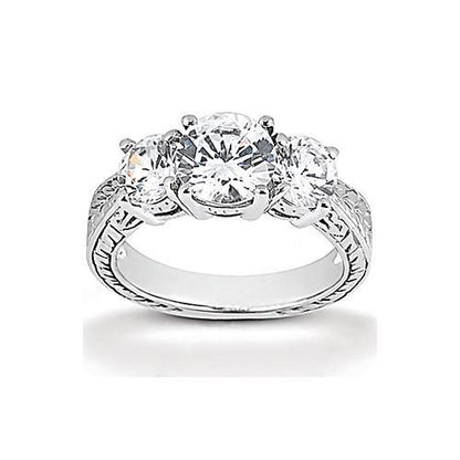 Diamond Three Stone Ring Engagement Gold White 3 Ct. Three Stone Ring