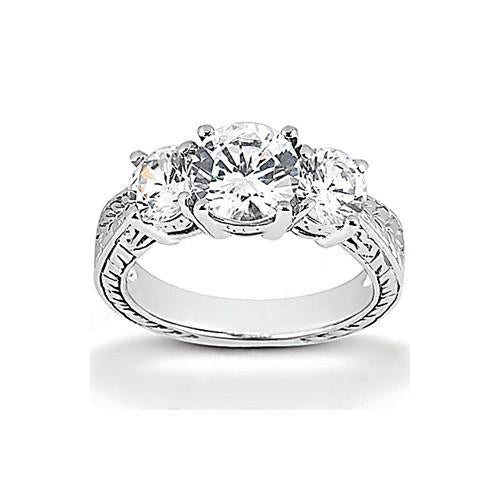 Diamond Three Stone Ring Engagement Gold White 3 Ct. Three Stone Ring