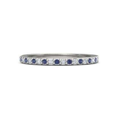 Diamond Wedding Band 0.60 Carats Prong Setting Blue Sapphires Gemstone Ring