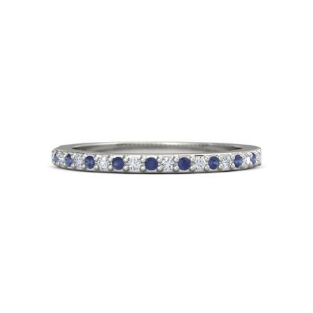 Diamond Wedding Band 0.60 Carats Prong Setting Blue Sapphires Gemstone Ring