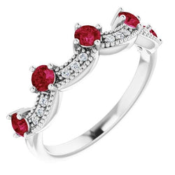 Natural Earth Mined Diamond Wedding Band 1.74 Carats Burma Ruby Women Jewelry