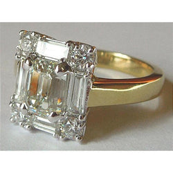 Diamond Women Engagement Ring Emerald Cut 3.11 Carat Two Tone