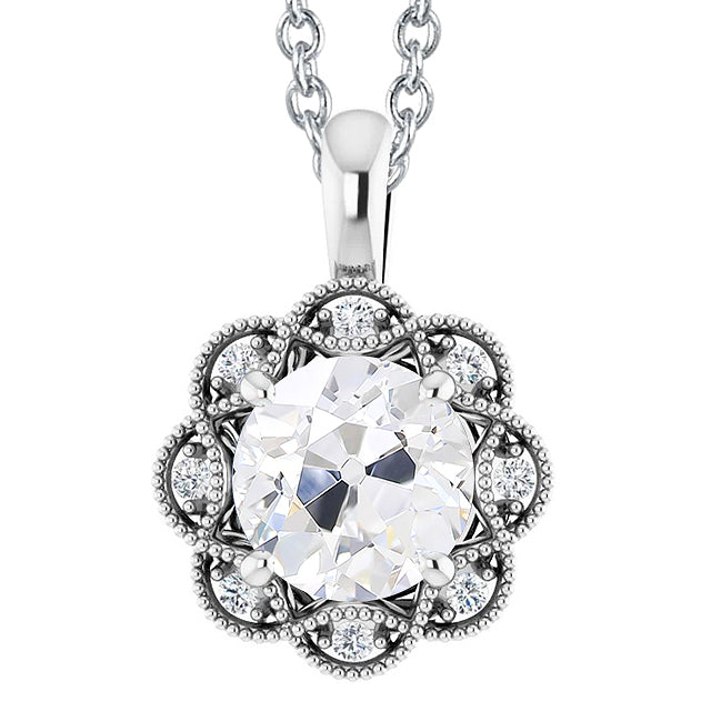 Diamond Pendant Flower Style Old Mine Cut