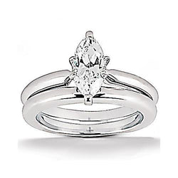 Diamond Engagement Solitaire Ring Band Set 1.25 Carat Marquise WG 14K