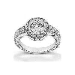 Natural  Antique Style Diamond Halo Ring 1.35 Carats White Gold 14K
