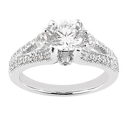 Antique Big Size Diamond Engagement Ring White Gold Solitaire Ring with Accents