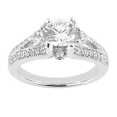 Antique Big Size Diamond Engagement Ring White Gold Solitaire Ring with Accents