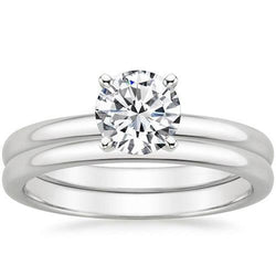 Diamond Solitaire Ring Band Set 3 Carats 18K White Gold Comfort Fit