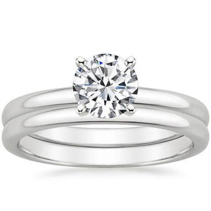 Diamonds 3 Ct E Vs1 Solitaire Ring Band Set 18K White Comfort Fit Engagement Ring Set