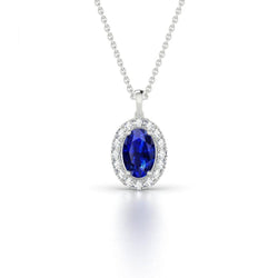 Diamonds 3.25 Carats Ceylon Sapphire Pendant Necklace Gold 14K