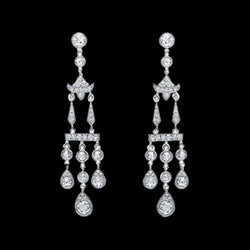 Diamonds Chandelier Earring 3.5 Carat White Gold Hanging Jewelry Women