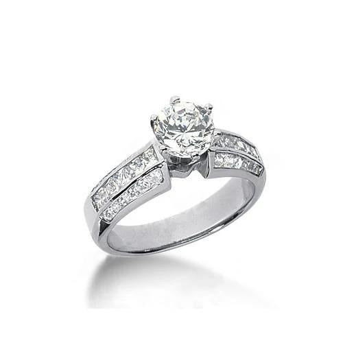  Half Bazel Unique Lady’s Solitaire Ring with Accents White Gold Diamond 