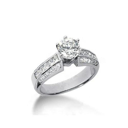  Half Bazel Unique Lady’s Solitaire Ring with Accents White Gold Diamond 