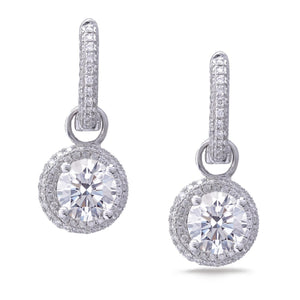 Diamonds Ladies Dangle Earrings Round Cut 2.90 Carats White Gold 14K Dangle Earrings