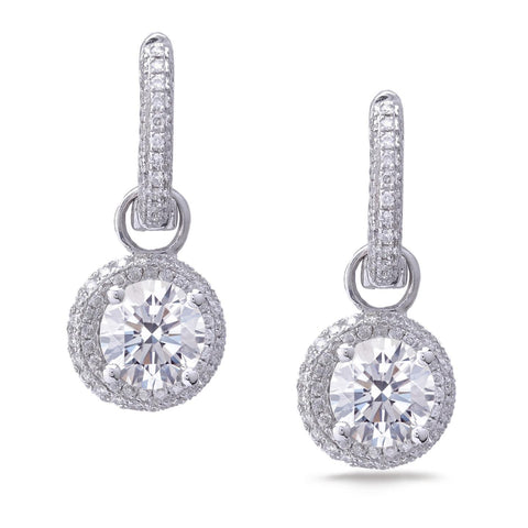 Diamonds Ladies Dangle Earrings Round Cut 2.90 Carats White Gold 14K ...