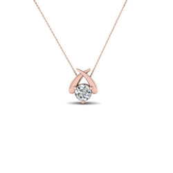 Diamonds Small Women Pendant Necklace 1 Ct Rose Gold 14K  Round Cut