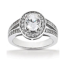 Natural  Halo Diamond Solitaire Oval Ring With Accent 1.70 Carat White Gold 14K