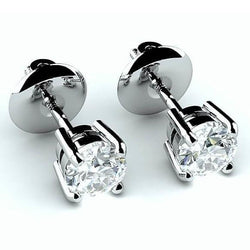 Diamonds Studs Earrings 4 Ct Four Prong Set Round Cut White Gold