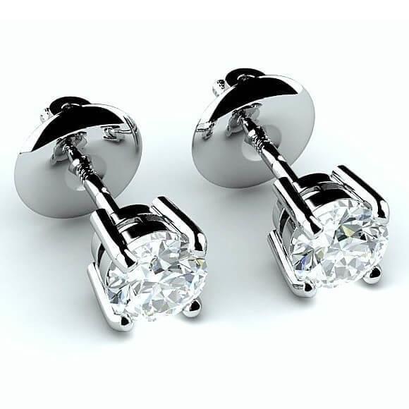 Four Prong Set Fancy Princess Cut Vintage Style White Gold Diamond Stud Earrings