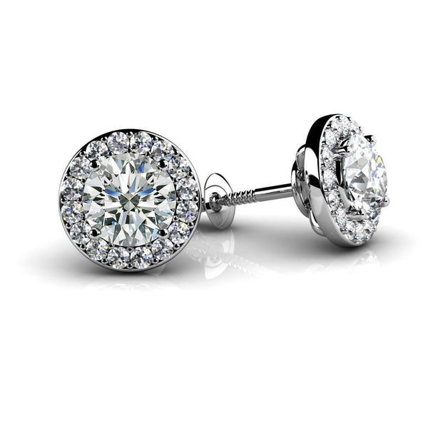 New Fancy Diamonds Studs Halo Earrings  Round Cut  White Gold  