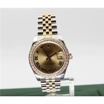 Dj 31Mm Watch Custom Diamond Bezel Ss & Gold Bracelet Rolex Midsize Watch Bezel