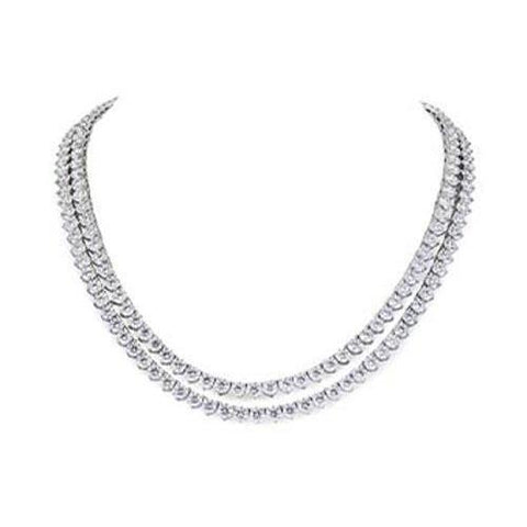 Double 38 Carats Round Cut Diamonds Lady Necklace White Gold 14K Necklace