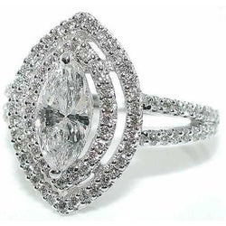 Natural  Halo Diamond Engagement Ring 2.51 Ct. Marquise Split Shank WG 14K