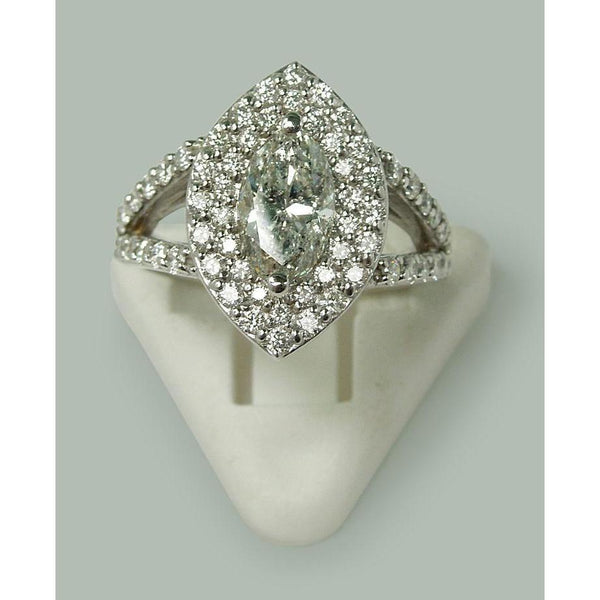 Double Halo Marquise Diamond Engagement Ring Split Shank Halo Ring