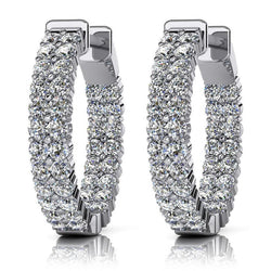 Double Row Inside Out 4 Carats Diamonds Hoop Earrings White Gold 14K