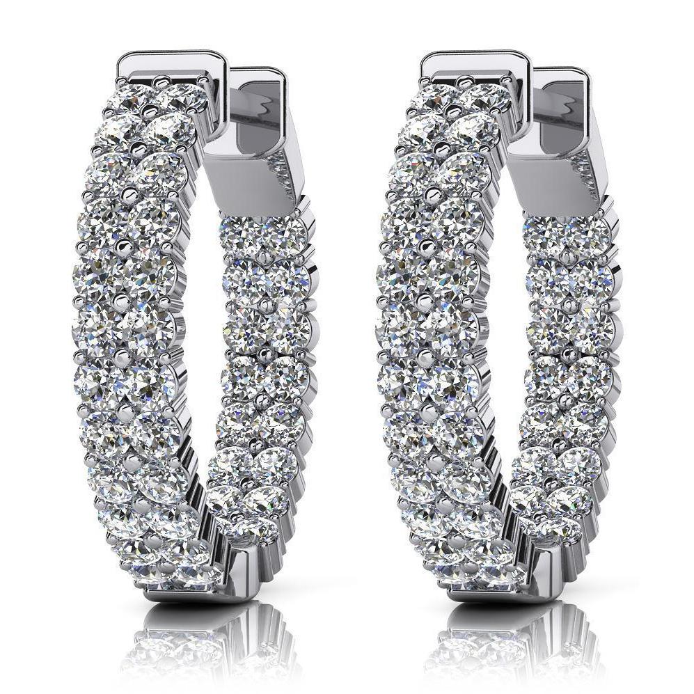 Double Row Inside Out  Diamonds Hoop Earrings White Gold  