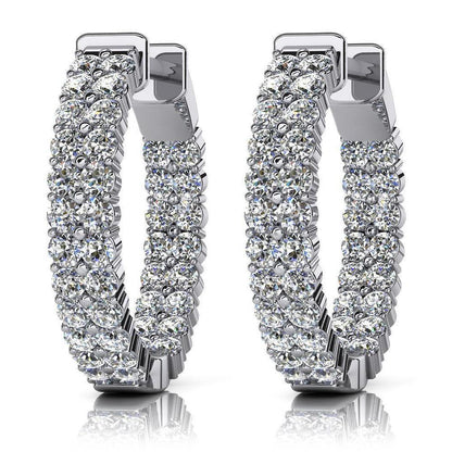 Double Row Inside Out  Diamonds Hoop Earrings White Gold  