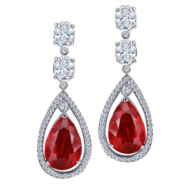 Drop Style Earrings Ruby And Diamonds  Lady’s  Round Anniversary   White Gold Gemstone Earring