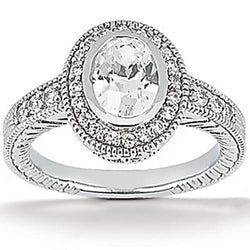 Natural  Halo Oval Diamond Engagement Ring Set 1.67 Carats White Gold Jewelry