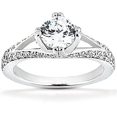 Antique Look Vintage Style White Gold Diamond Solitaire Ring with Accents 
